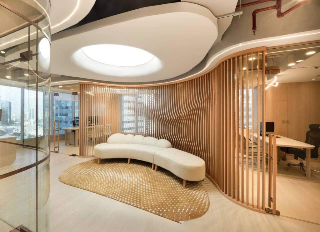 Premium office reception with recessed translucent ceiling, hidden LED lighting, and modern architectural detailing. Premium office reception with recessed translucent ceiling, hidden LED lighting, and modern architectural detailing.
