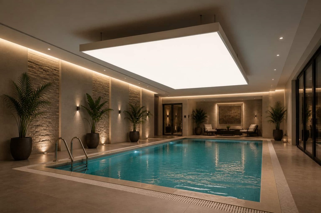LED indoor pool ceiling lighting – premium architectural lighting system for spa and wellness interiors LED indoor pool ceiling lighting – premium architectural lighting system for spa and wellness interiors