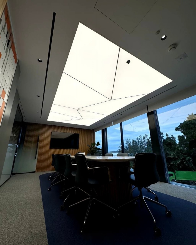 Premium recessed light ceiling providing uniform illumination and minimalist corporate aesthetics in a logistics company office. Premium recessed light ceiling providing uniform illumination and minimalist corporate aesthetics in a logistics company office.