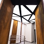 Stretch ceiling translucent with back light triangle shapes