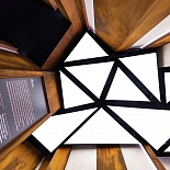 Stretch ceiling translucent with back light triangle shapes